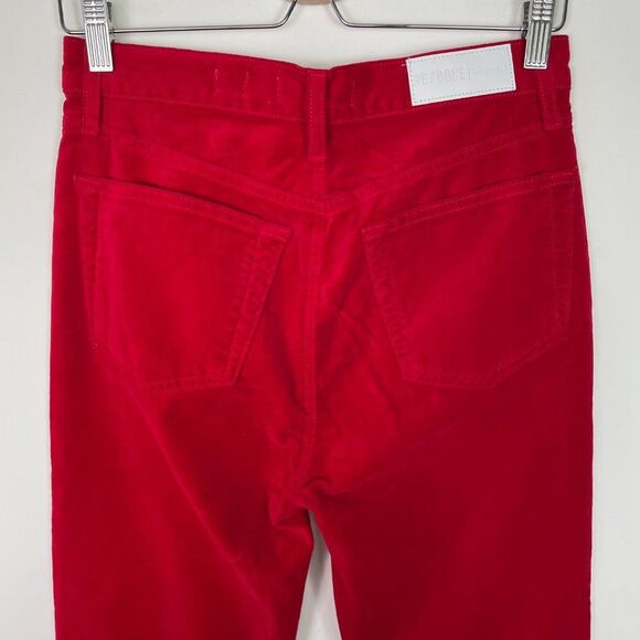 Re/Done Originals Mid Rise Cropped Velvet Kick Flare Pants Red 28 - Picture 5 of 12